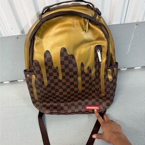 Sprayground Gold and Brown Checkered Backpack